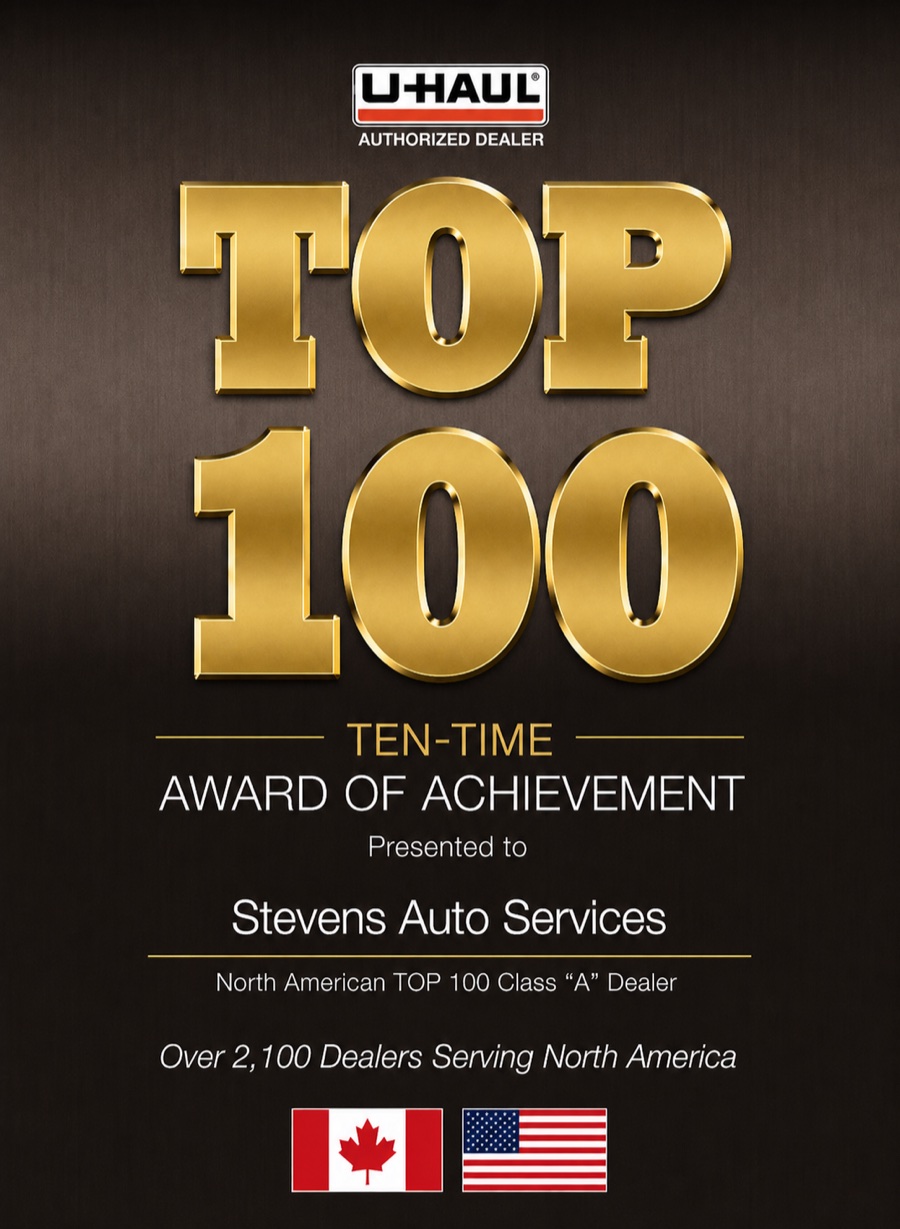 U-Haul Top 100 ten-time Award of Achievement presented to Stevens Auto Services
